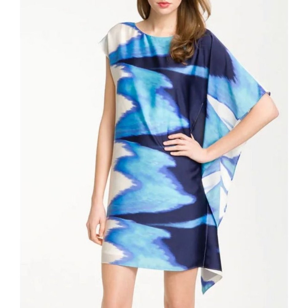 Vince Camuto Dress 10 Blue White Silky One Sleeve Career Church